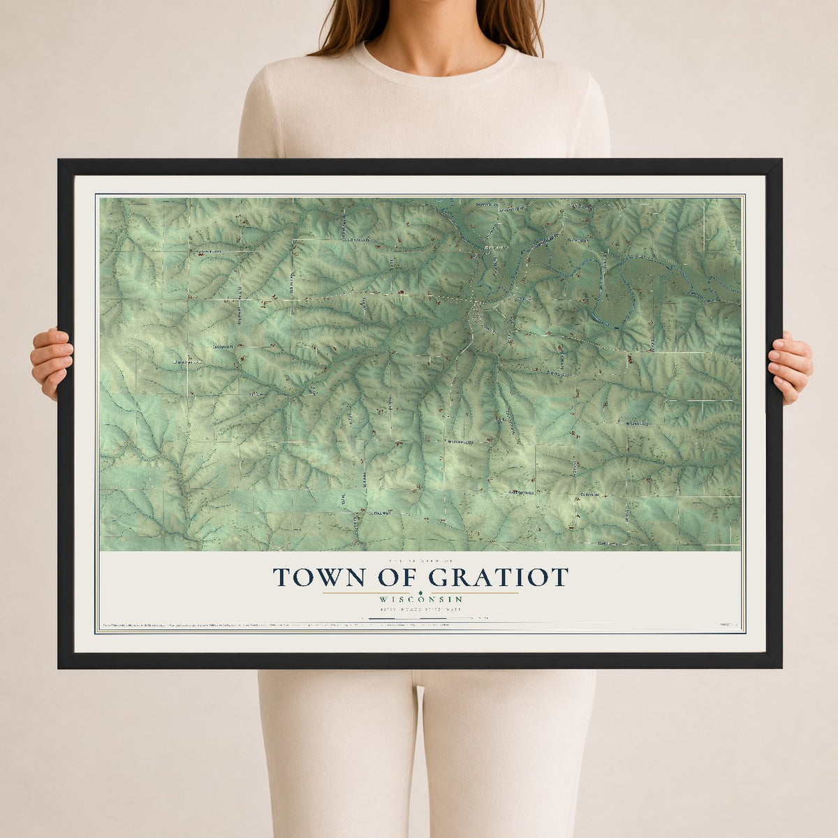 Map of the Town of Gratiot, Wisconsin, 24 x 36 inch print in a black wood frame