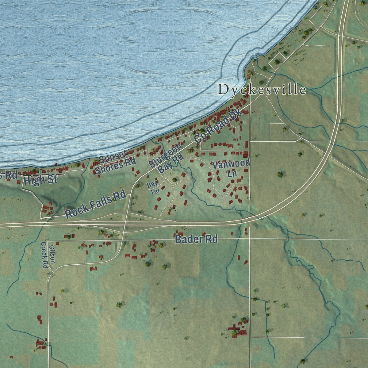 Close-up of the map of the Town of Green Bay, Wisconsin print showing street and building detail
