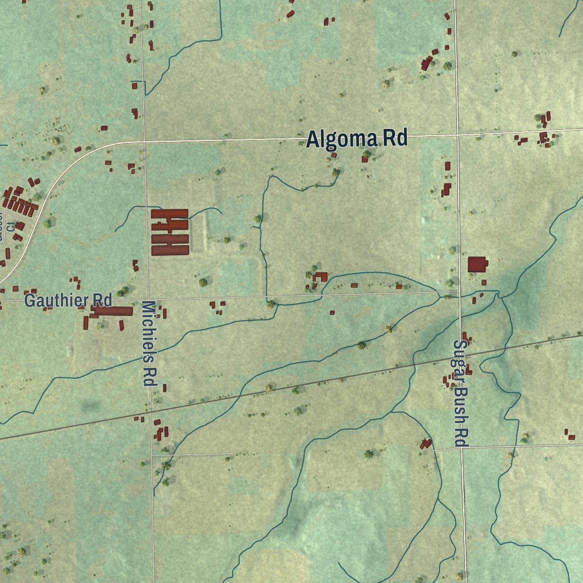 Second close-up of the map of the Town of Green Bay, Wisconsin print showing more streets and buildings