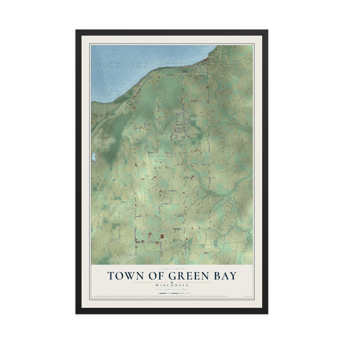 Map of the Town of Green Bay, Wisconsin, 12 x 18 inch print in a black wood frame
