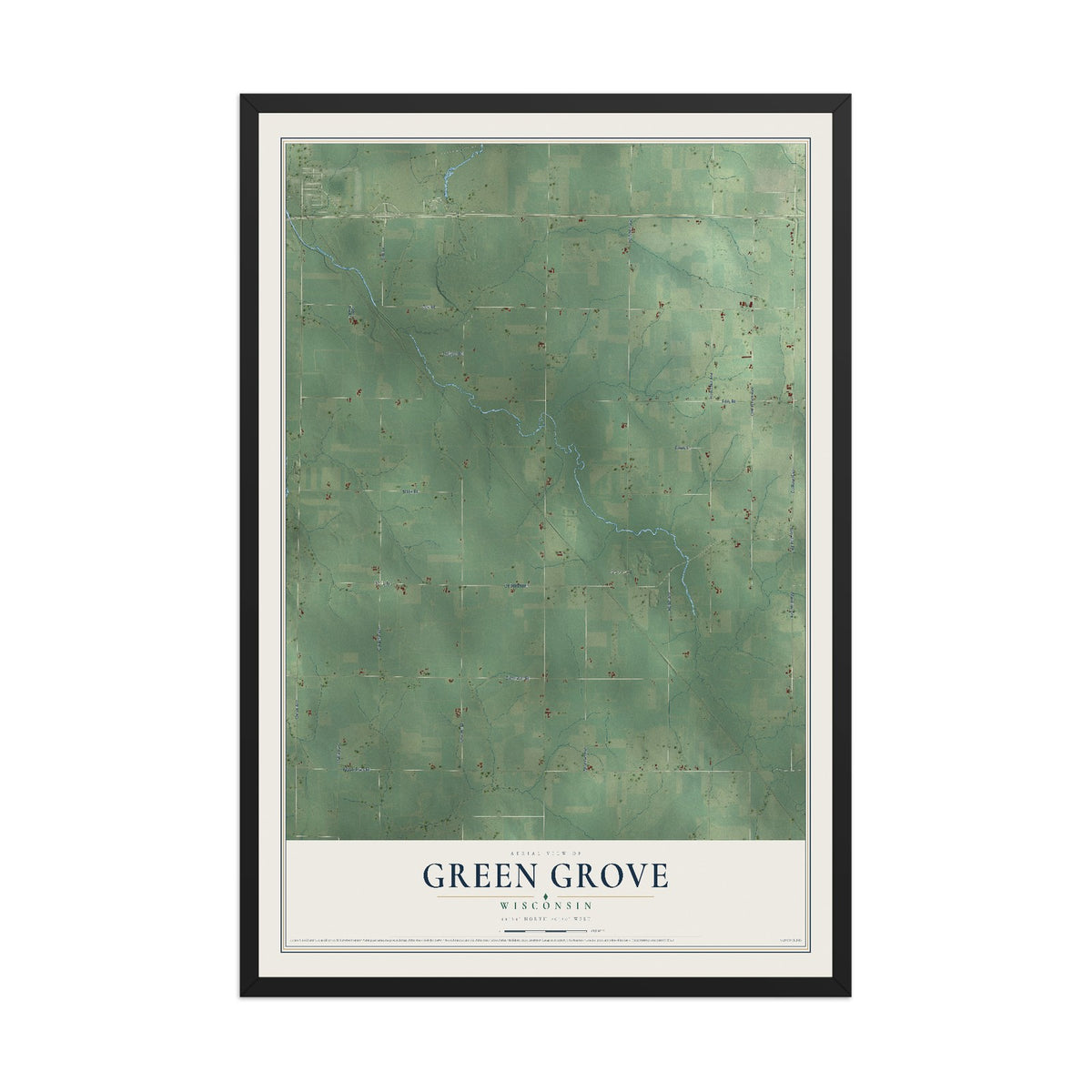 Map of Green Grove, Wisconsin, 12 x 18 inch print in a black wood frame