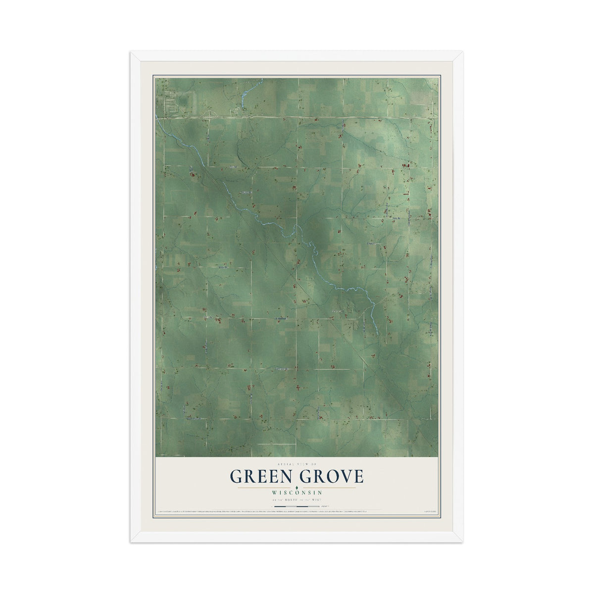Map of Green Grove, Wisconsin, 12 x 18 inch print in a white wood frame