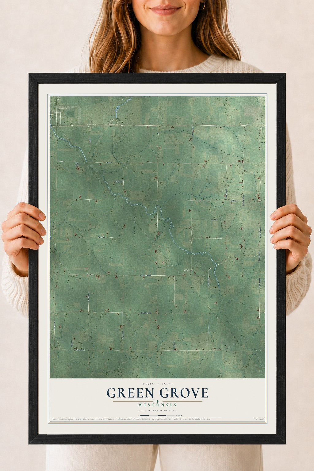 Map of Green Grove, Wisconsin, 18 x 24 inch print in a black wood frame