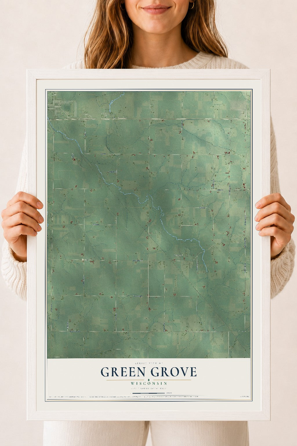 Map of Green Grove, Wisconsin, 18 x 24 inch print in a white wood frame