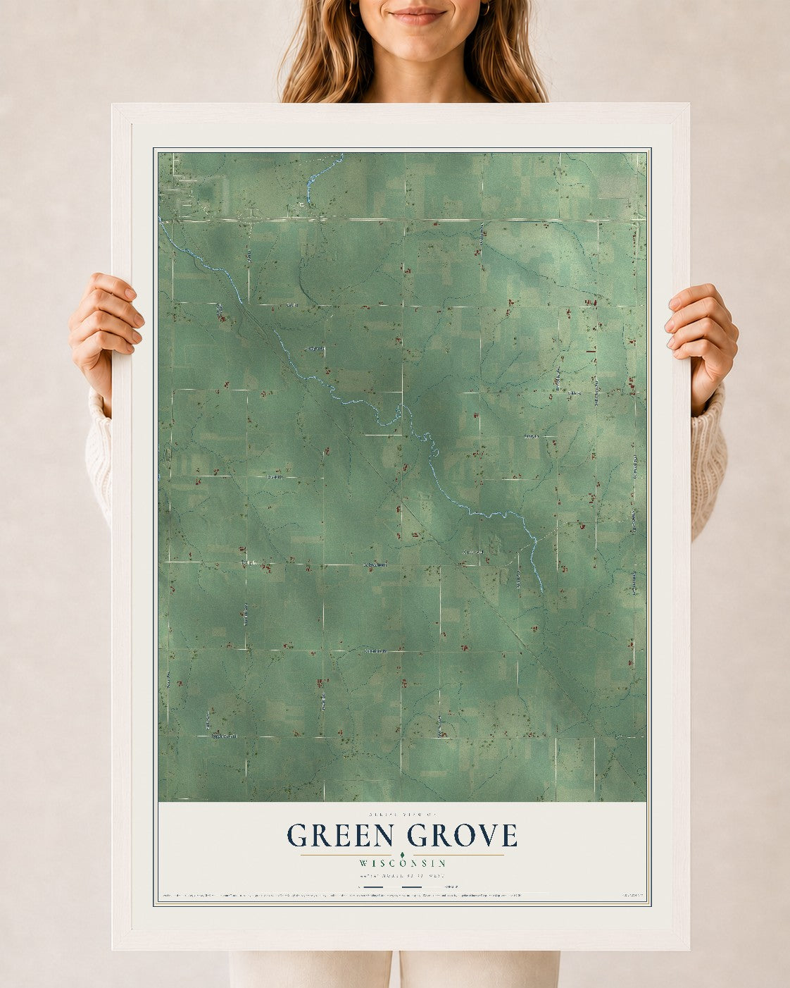 Map of Green Grove, Wisconsin, 24 x 36 inch print in a white wood frame