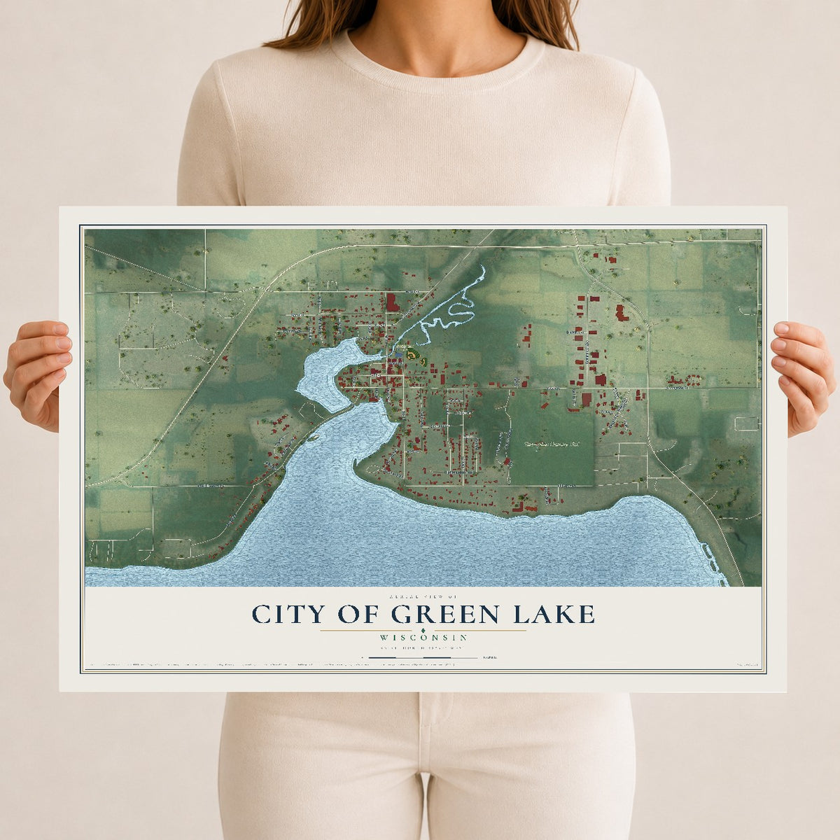 Map of Green Lake, Wisconsin, 12 x 18 inch unframed archival matte print