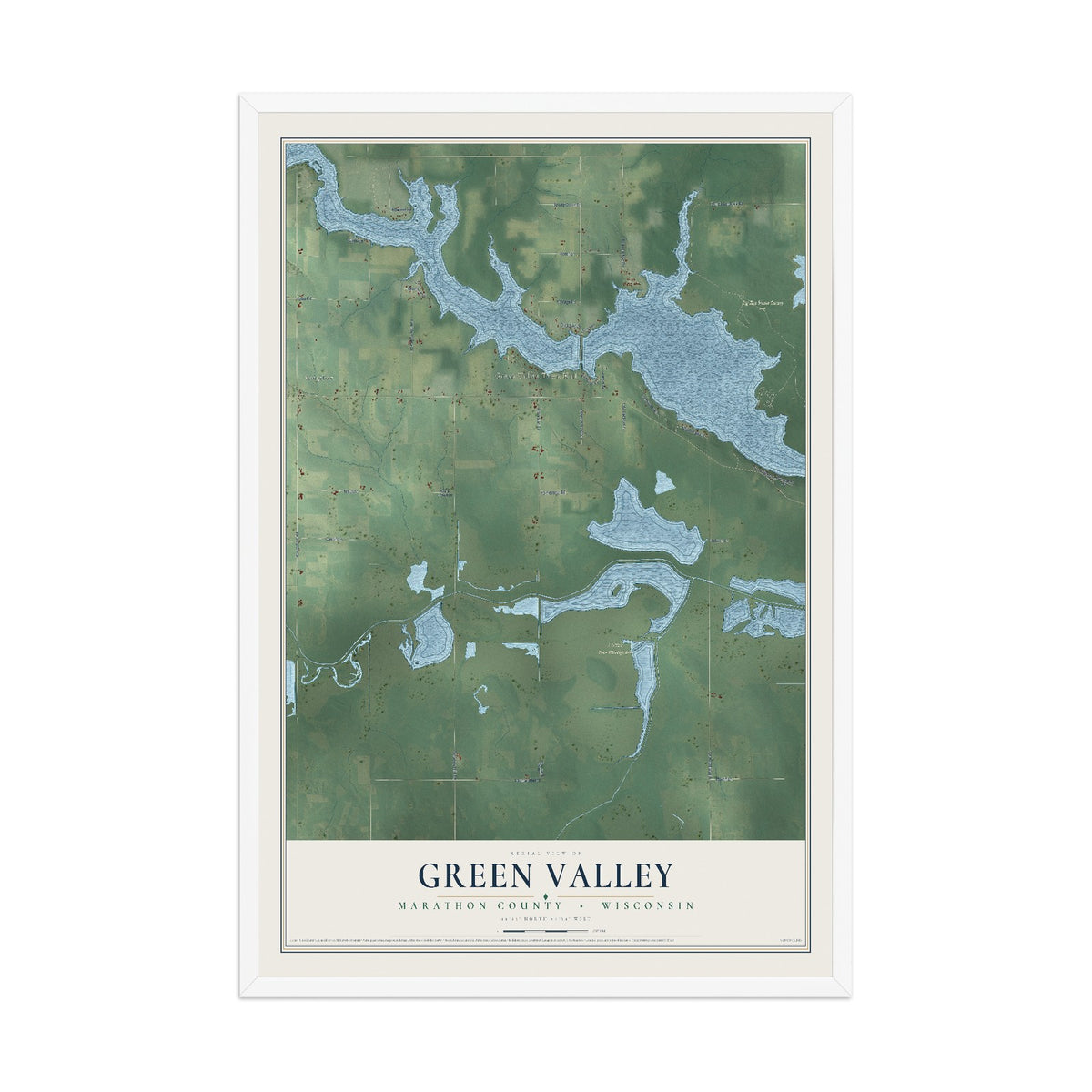 Map of Green Valley, Marathon County, Wisconsin, 12 x 18 inch print in a white wood frame