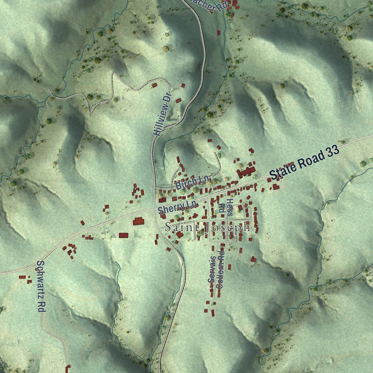 Second close-up of the map of Greenfield, La Crosse County, Wisconsin print showing more streets and buildings