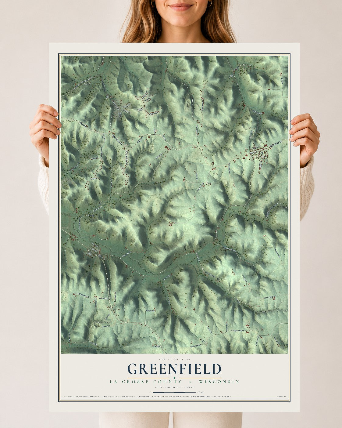 Map of Greenfield, La Crosse County, Wisconsin, 24 x 36 inch unframed archival matte print