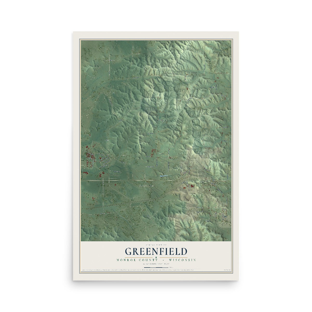 Map of Greenfield, Monroe County, Wisconsin, 12 x 18 inch unframed archival matte print