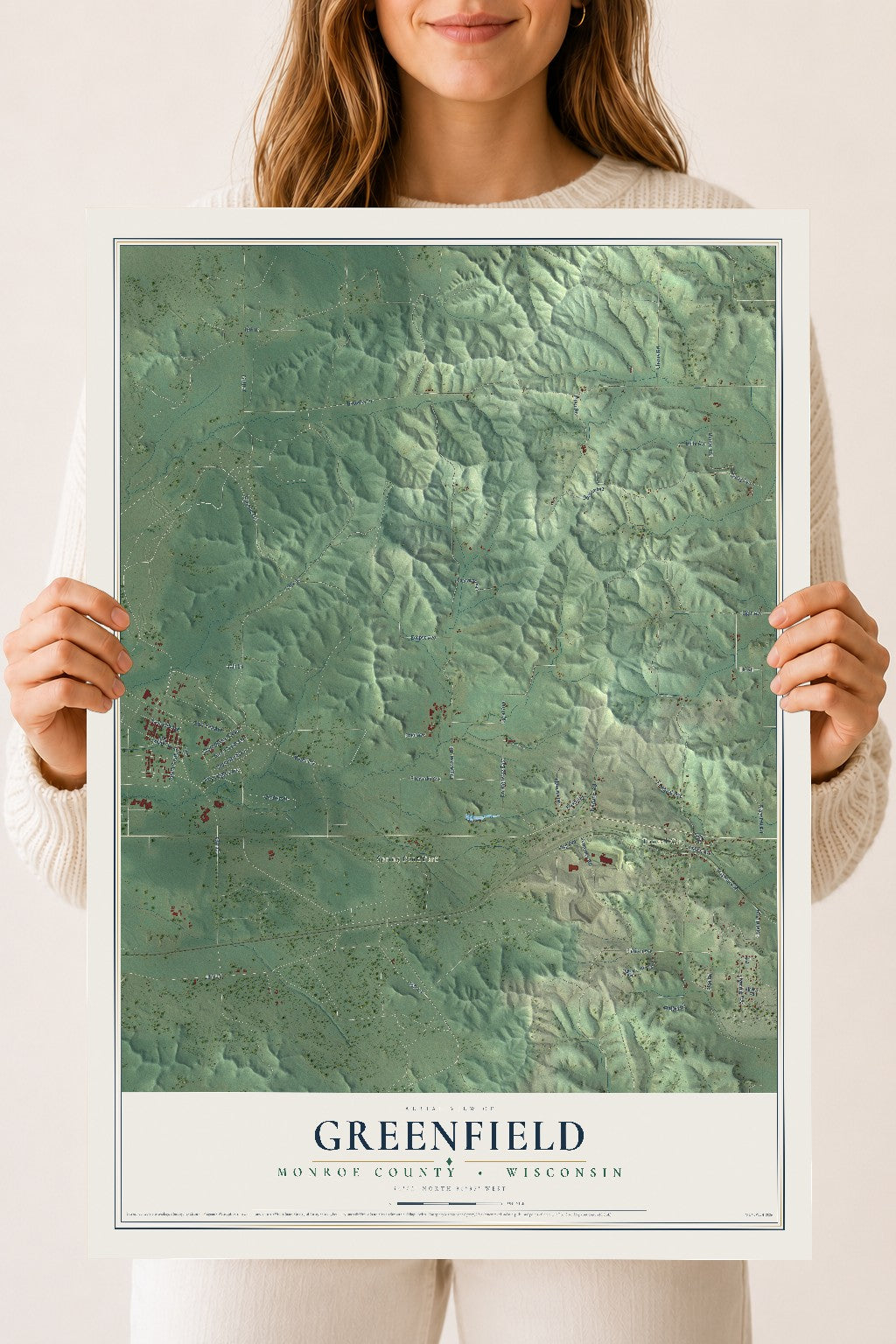 Map of Greenfield, Monroe County, Wisconsin, 18 x 24 inch unframed archival matte print