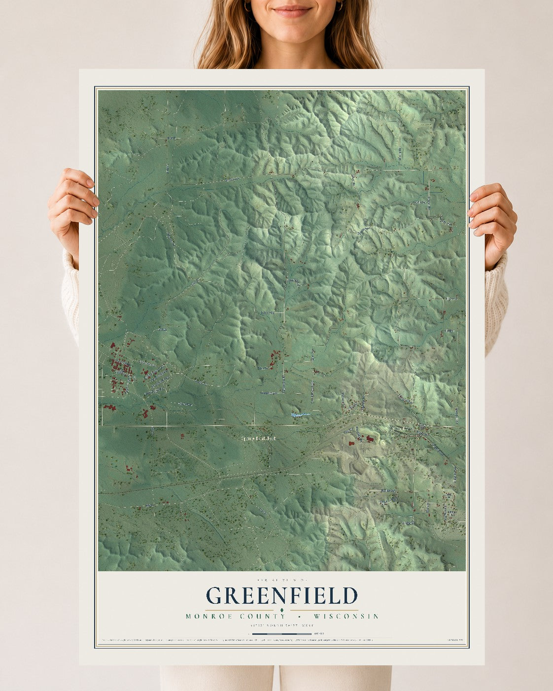 Map of Greenfield, Monroe County, Wisconsin, 24 x 36 inch unframed archival matte print