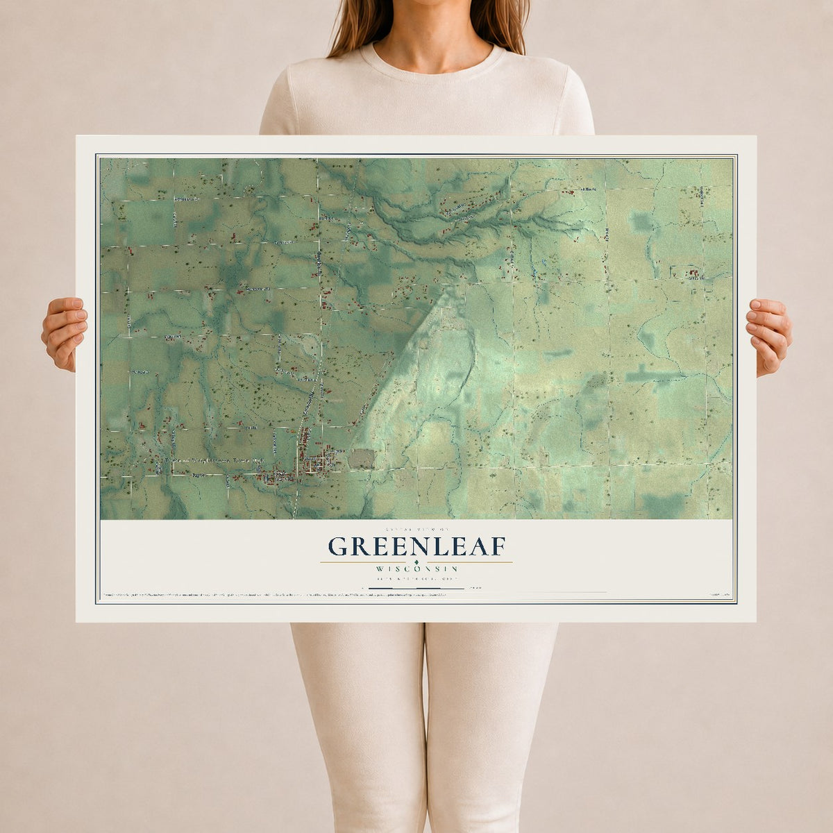 Map of Greenleaf, Wisconsin, 24 x 36 inch unframed archival matte print