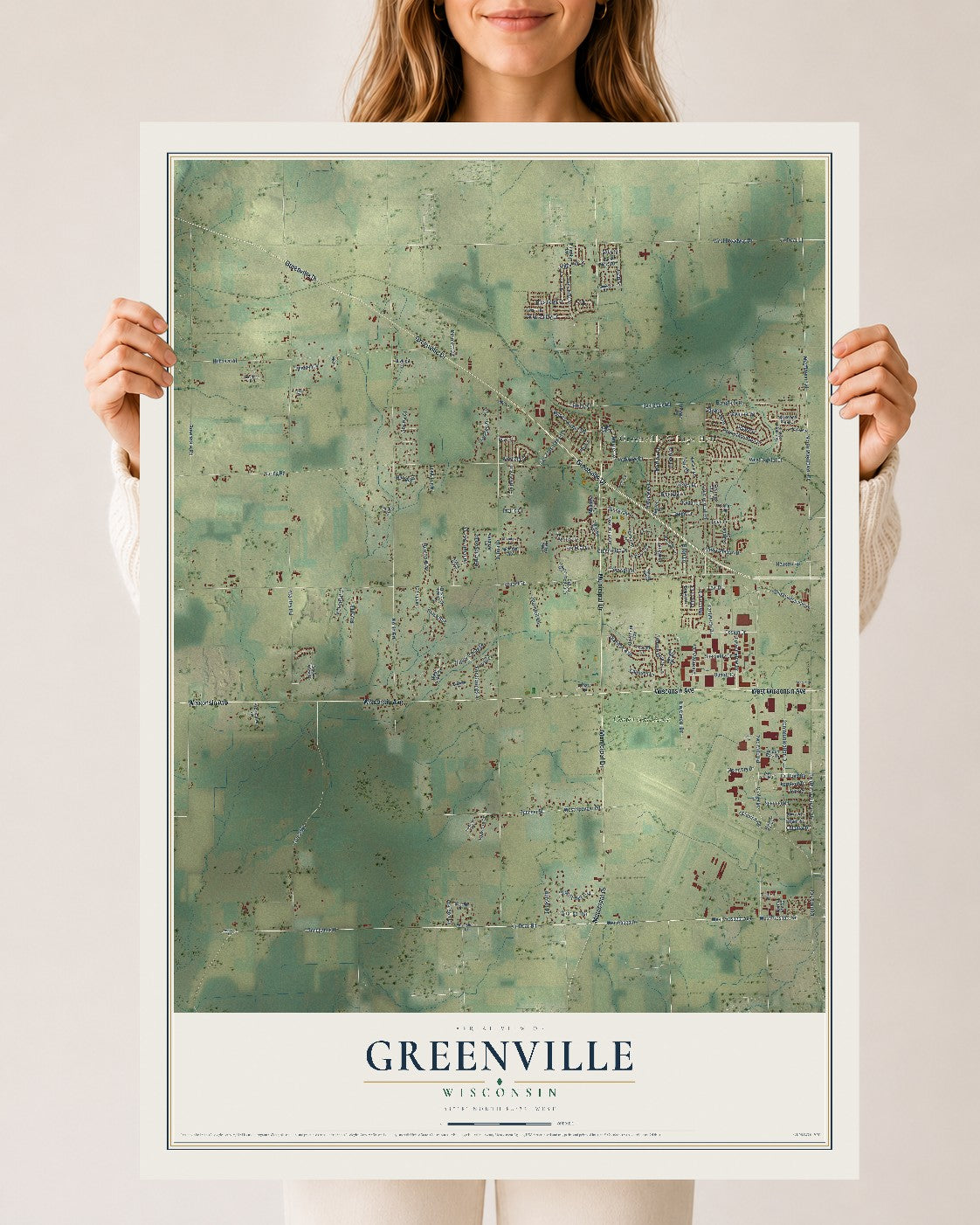 Map of Greenville, Wisconsin, 24 x 36 inch unframed archival matte print