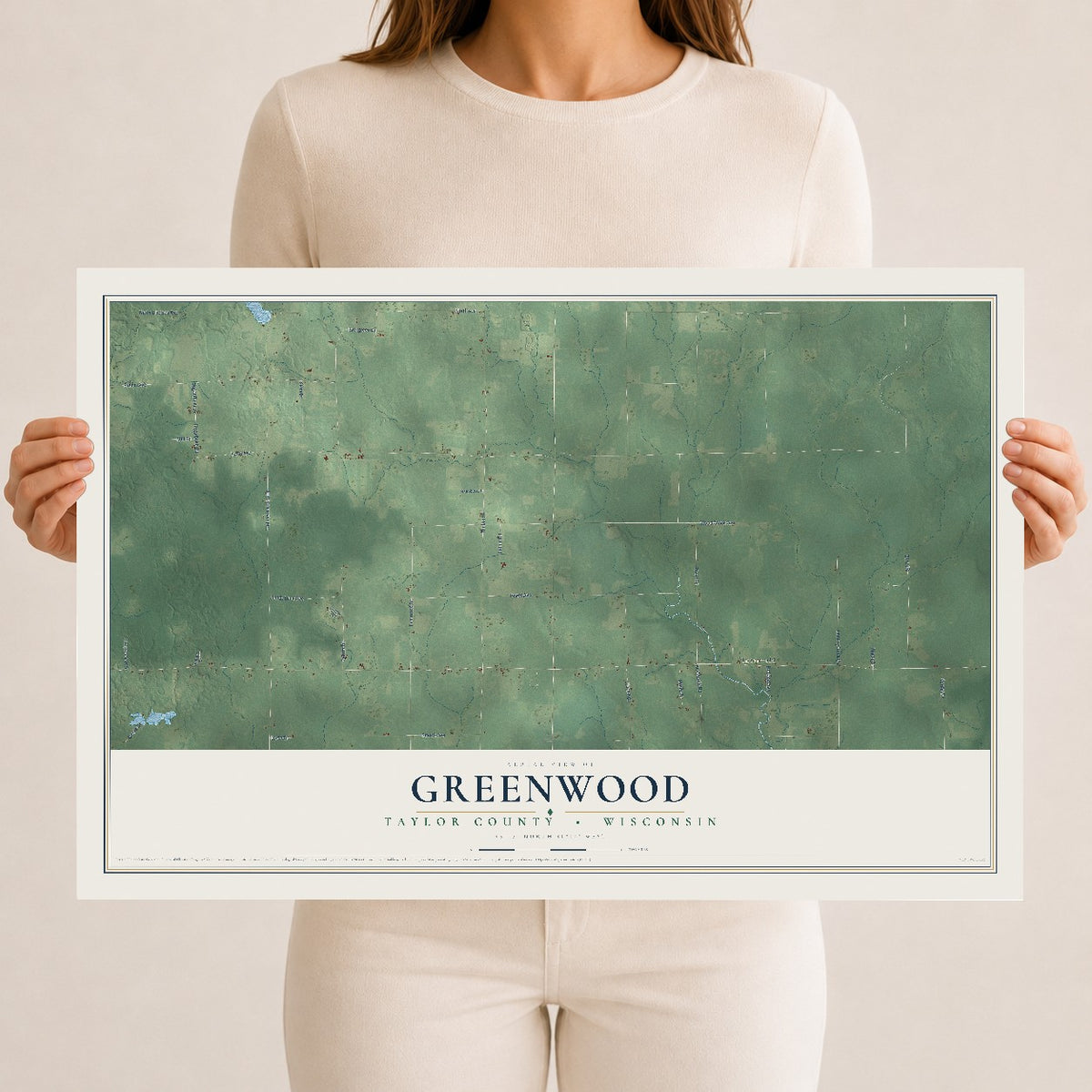 Map of Greenwood, Taylor County, Wisconsin, 12 x 18 inch unframed archival matte print