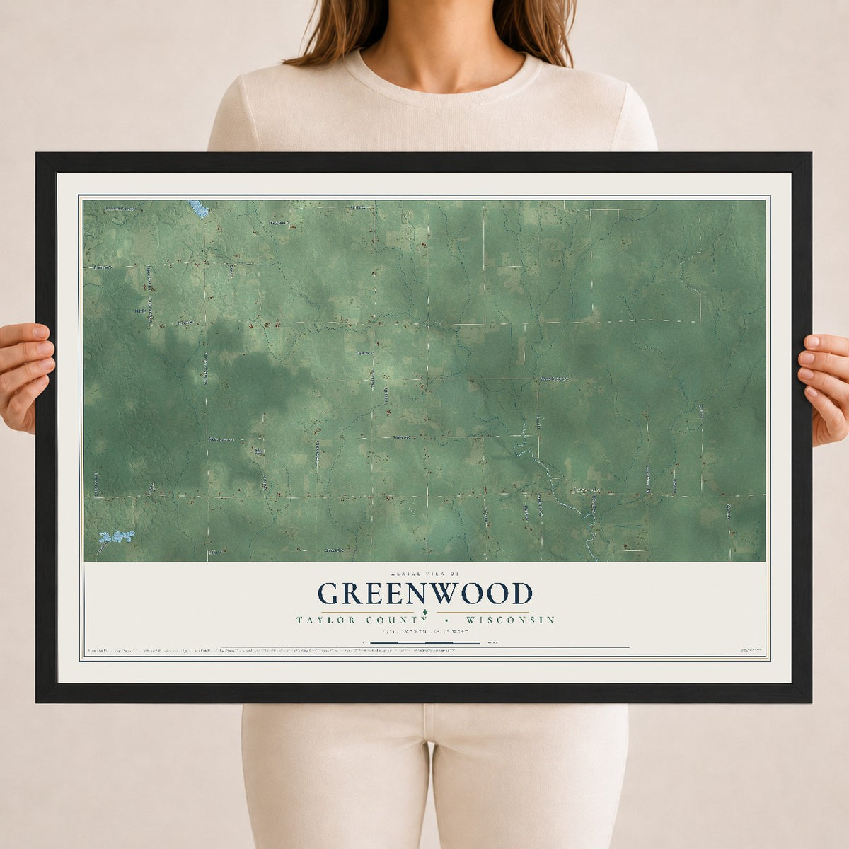 Map of Greenwood, Taylor County, Wisconsin, 18 x 24 inch print in a black wood frame