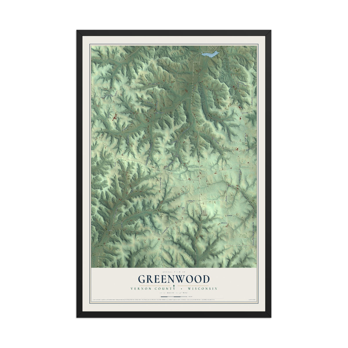 Map of Greenwood, Vernon County, Wisconsin, 12 x 18 inch print in a black wood frame