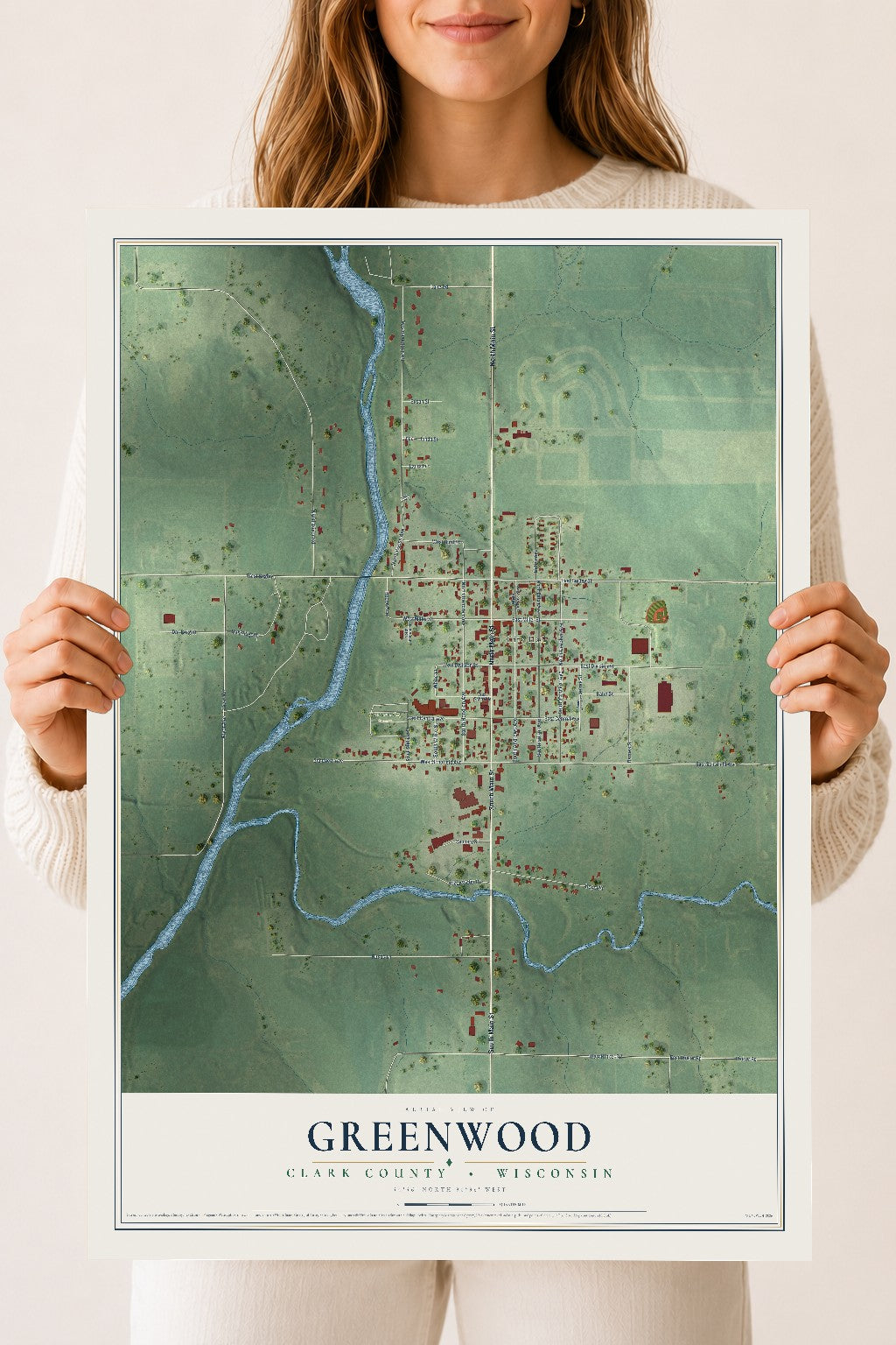 Map of Greenwood, Clark County, Wisconsin, 18 x 24 inch unframed archival matte print