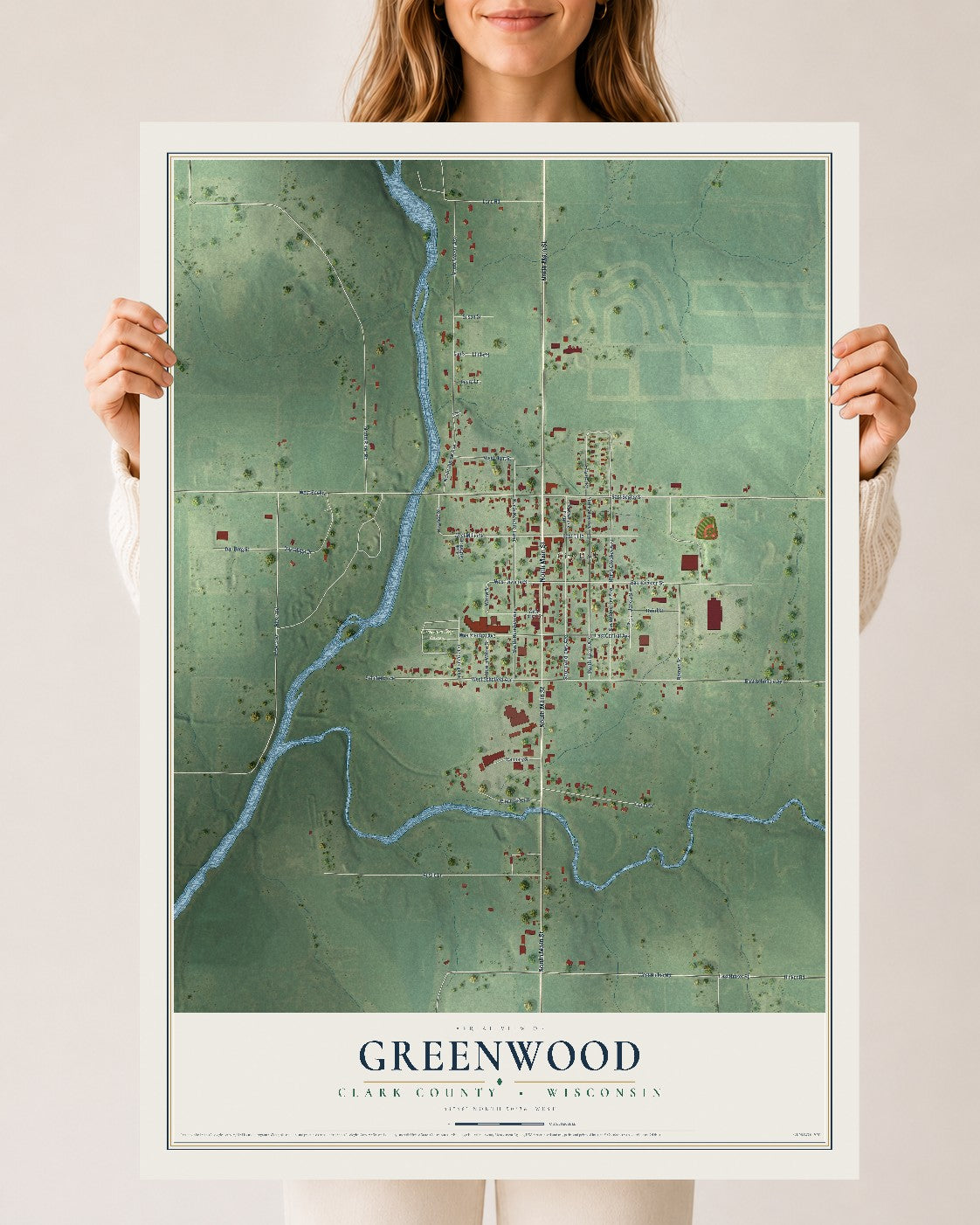 Map of Greenwood, Clark County, Wisconsin, 24 x 36 inch unframed archival matte print