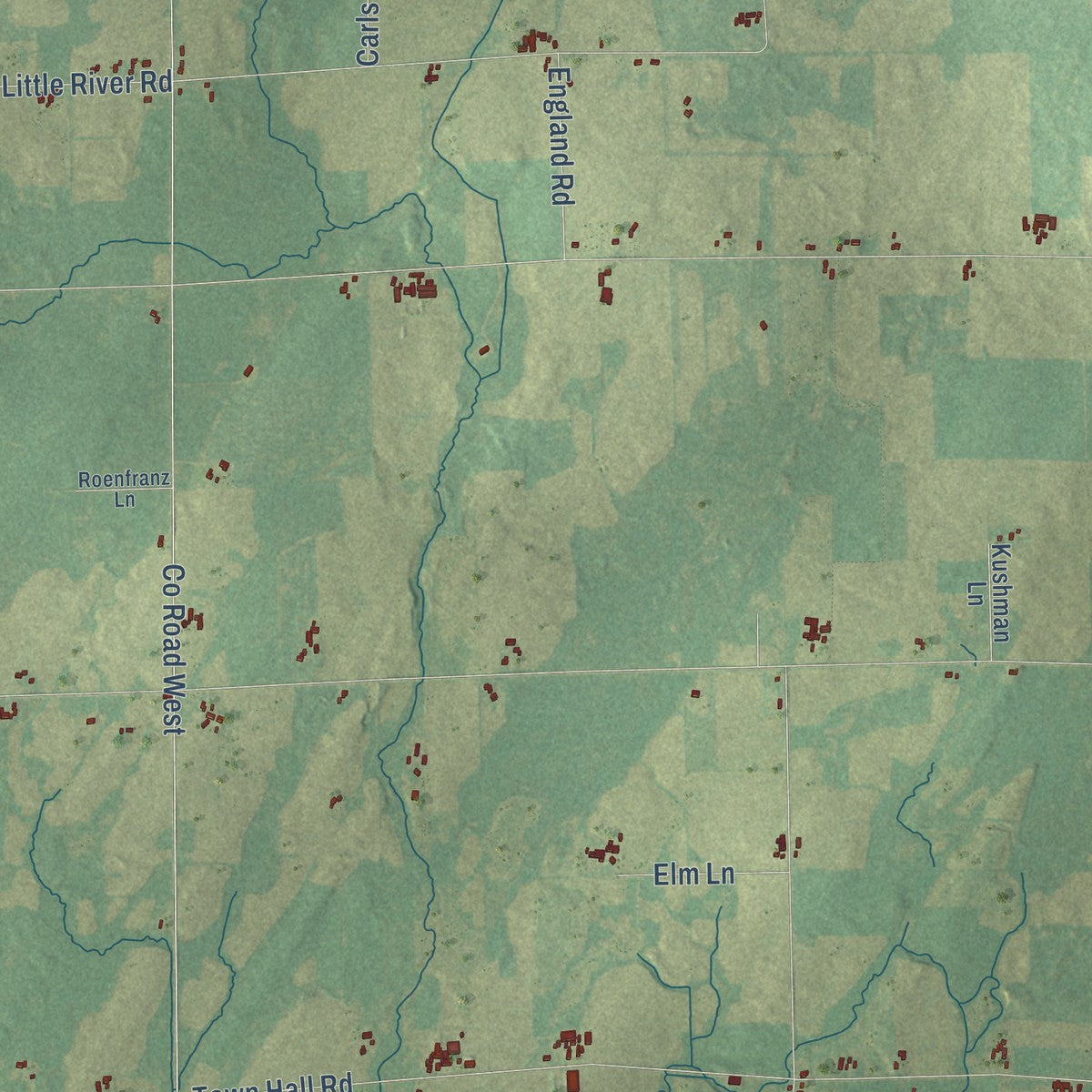 Close-up of the map of Grover, Marinette County, Wisconsin print showing street and building detail