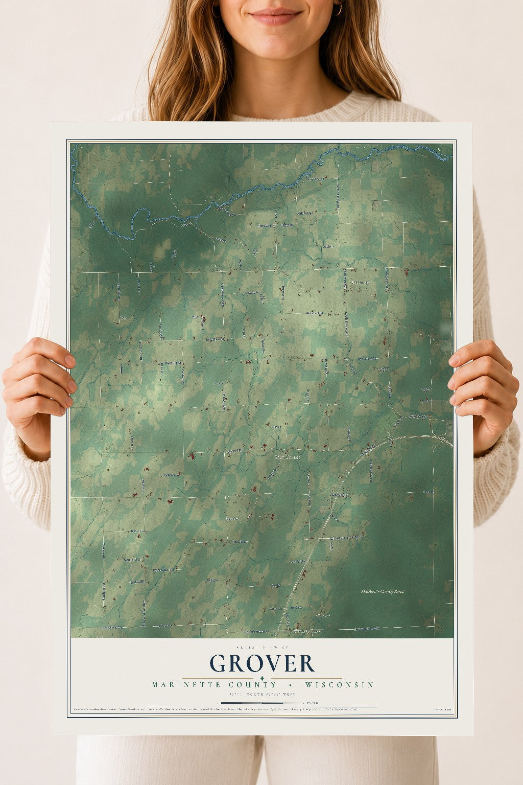 Map of Grover, Marinette County, Wisconsin, 18 x 24 inch unframed archival matte print