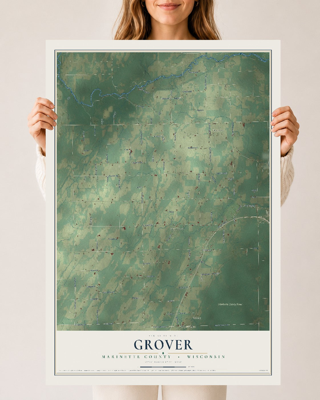 Map of Grover, Marinette County, Wisconsin, 24 x 36 inch unframed archival matte print