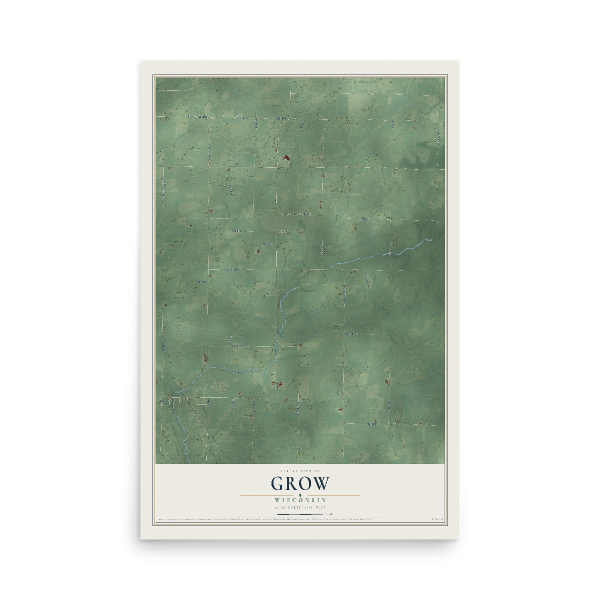 Map of Grow, Wisconsin, 12 x 18 inch unframed archival matte print