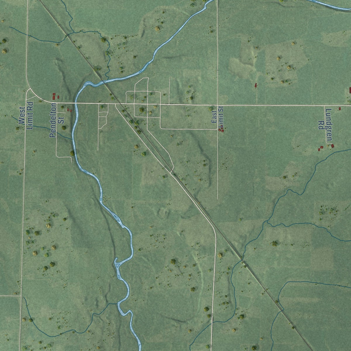 Close-up of the map of Grow, Wisconsin print showing street and building detail
