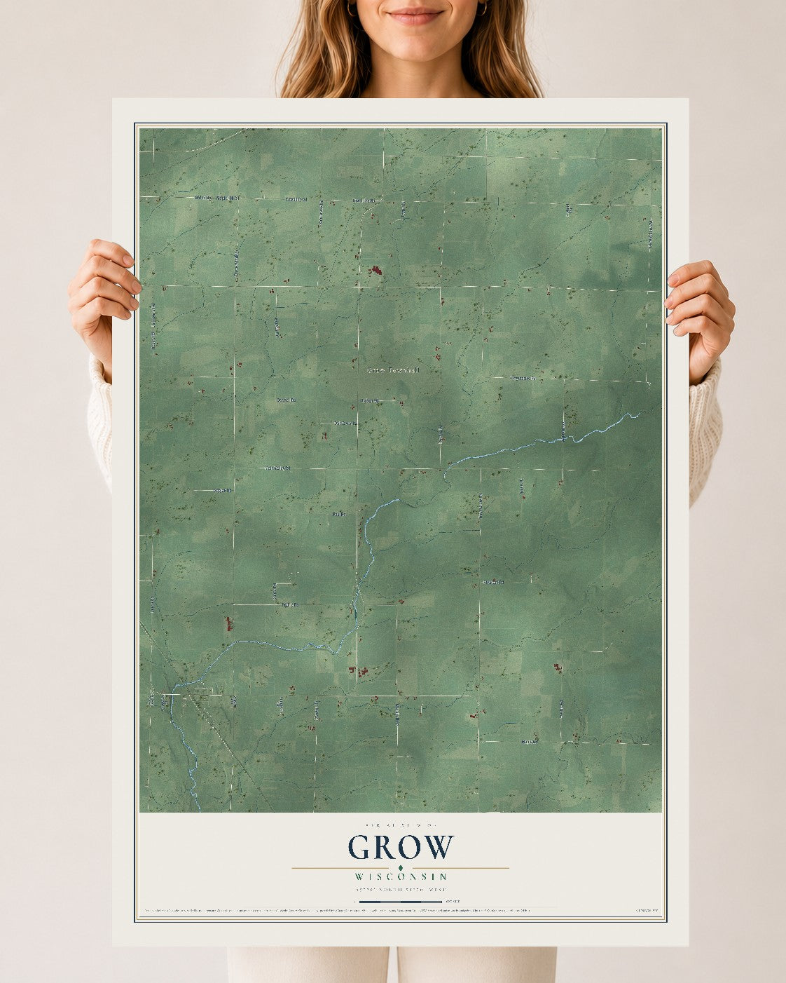 Map of Grow, Wisconsin, 24 x 36 inch unframed archival matte print