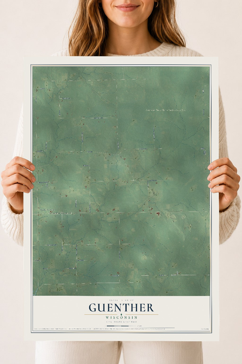 Map of Guenther, Wisconsin, 18 x 24 inch unframed archival matte print