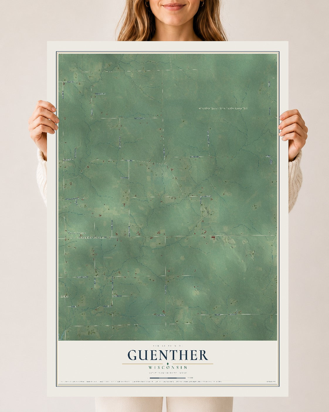 Map of Guenther, Wisconsin, 24 x 36 inch unframed archival matte print