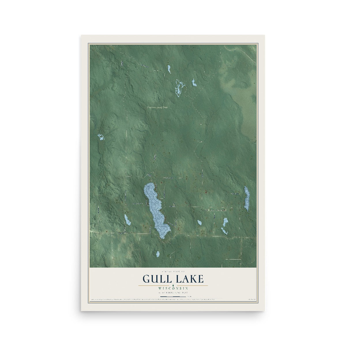 Map of Gull Lake, Wisconsin, 12 x 18 inch unframed archival matte print