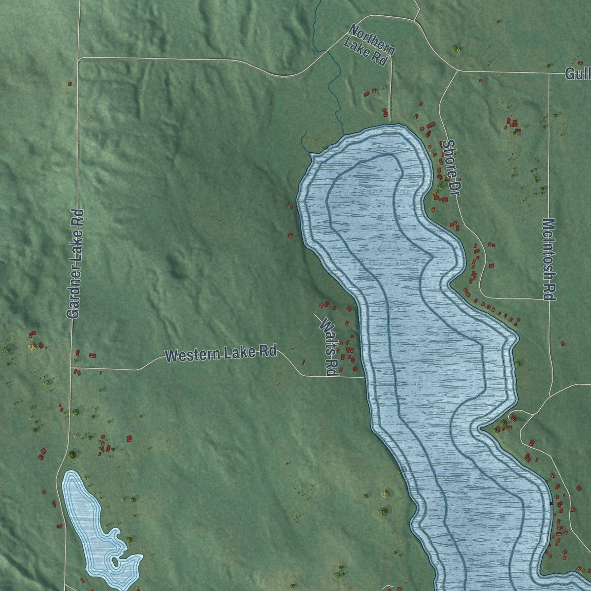 Close-up of the map of Gull Lake, Wisconsin print showing street and building detail