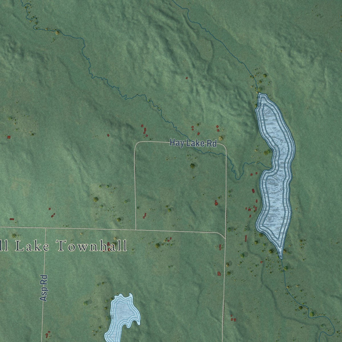 Second close-up of the map of Gull Lake, Wisconsin print showing more streets and buildings