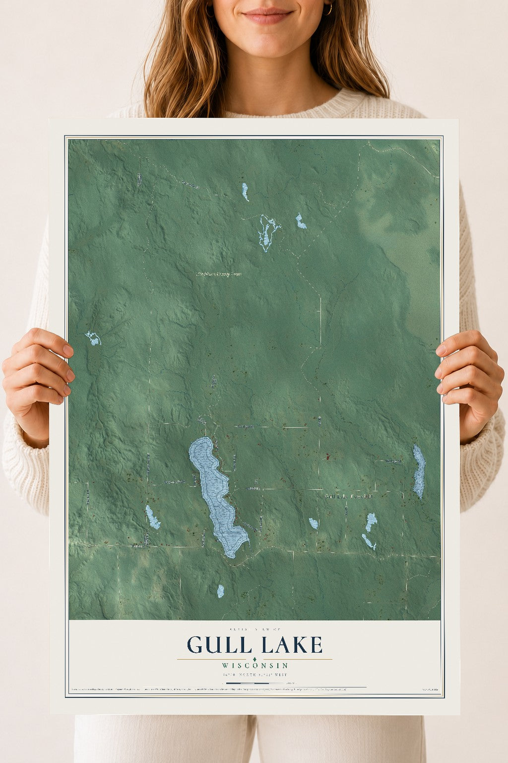 Map of Gull Lake, Wisconsin, 18 x 24 inch unframed archival matte print