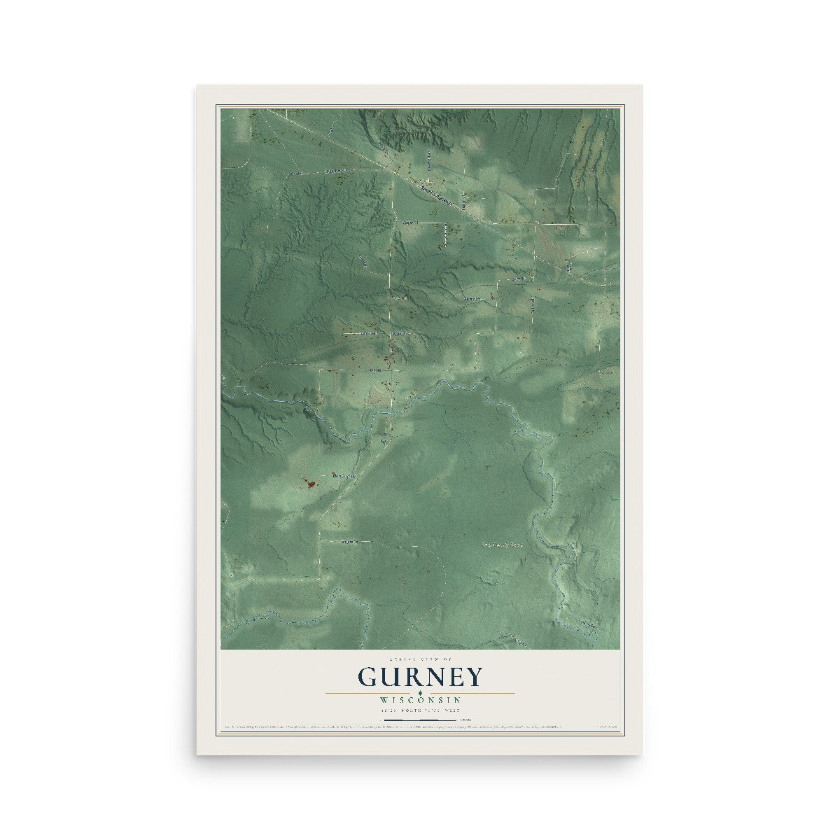 Map of Gurney, Wisconsin, 12 x 18 inch unframed archival matte print
