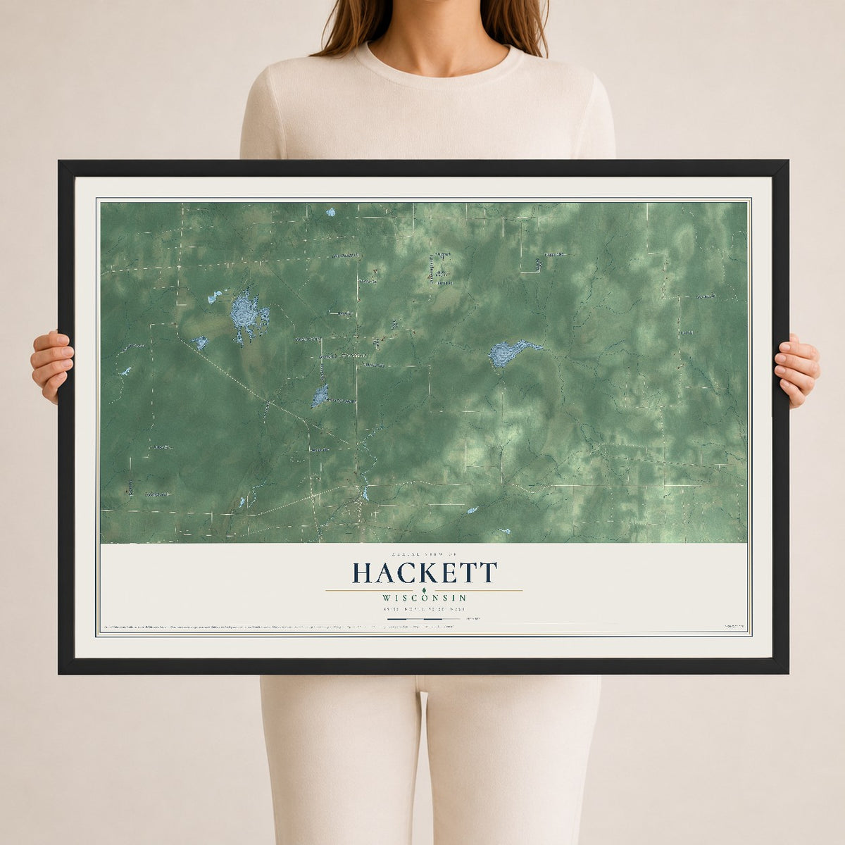 Map of Hackett, Wisconsin, 24 x 36 inch print in a black wood frame