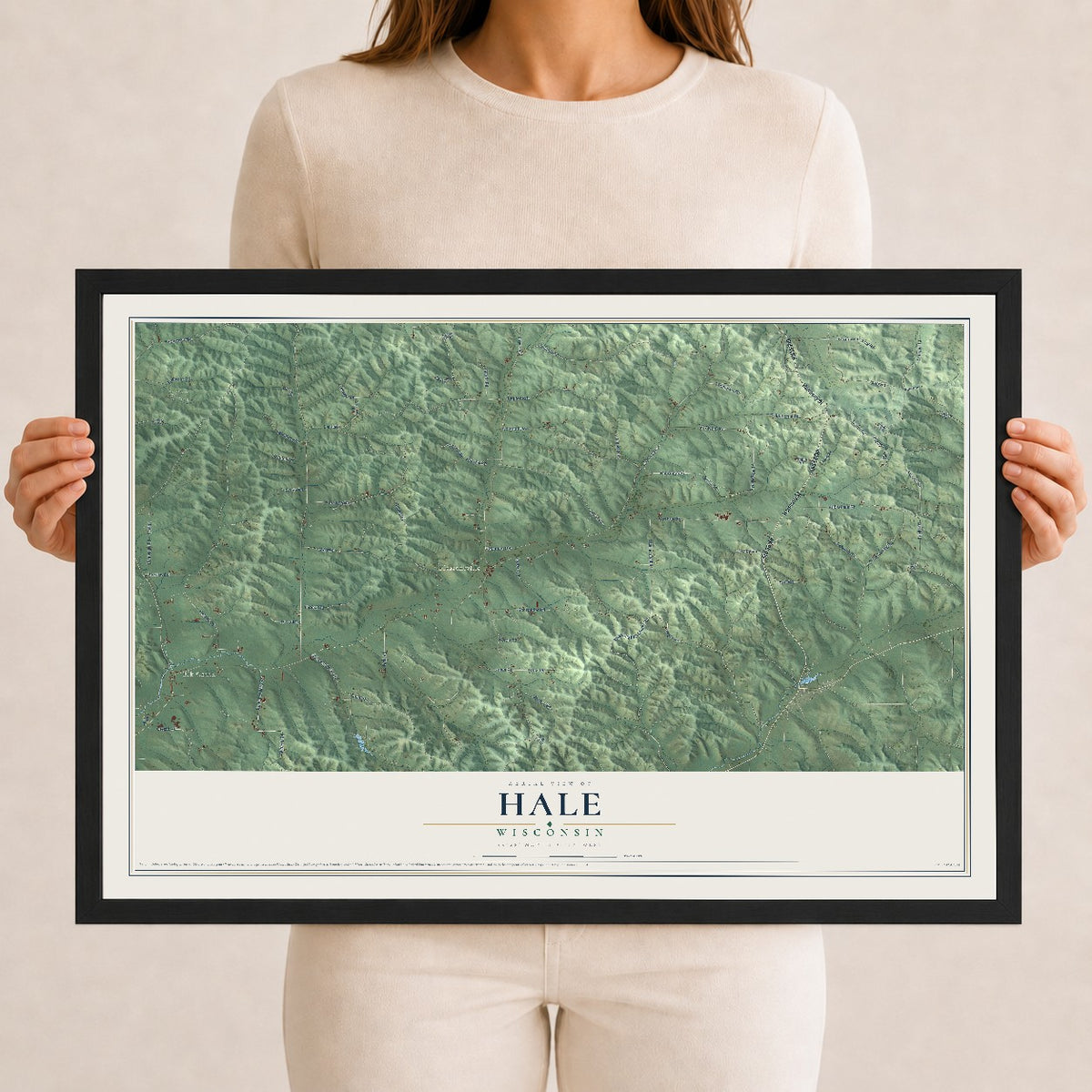 Map of Hale, Wisconsin, 12 x 18 inch print in a black wood frame