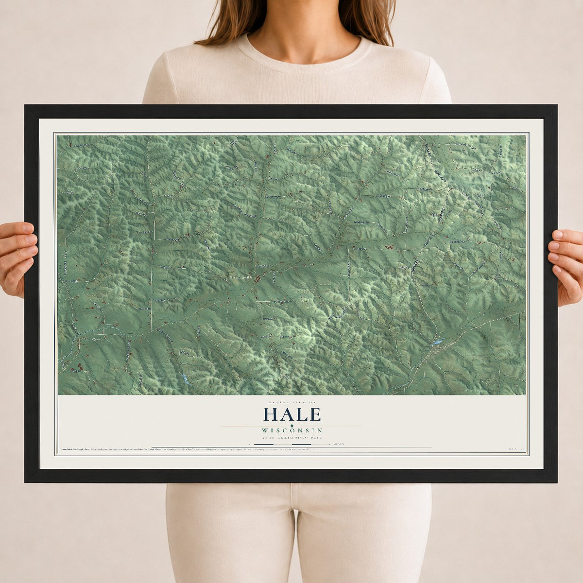 Map of Hale, Wisconsin, 18 x 24 inch print in a black wood frame