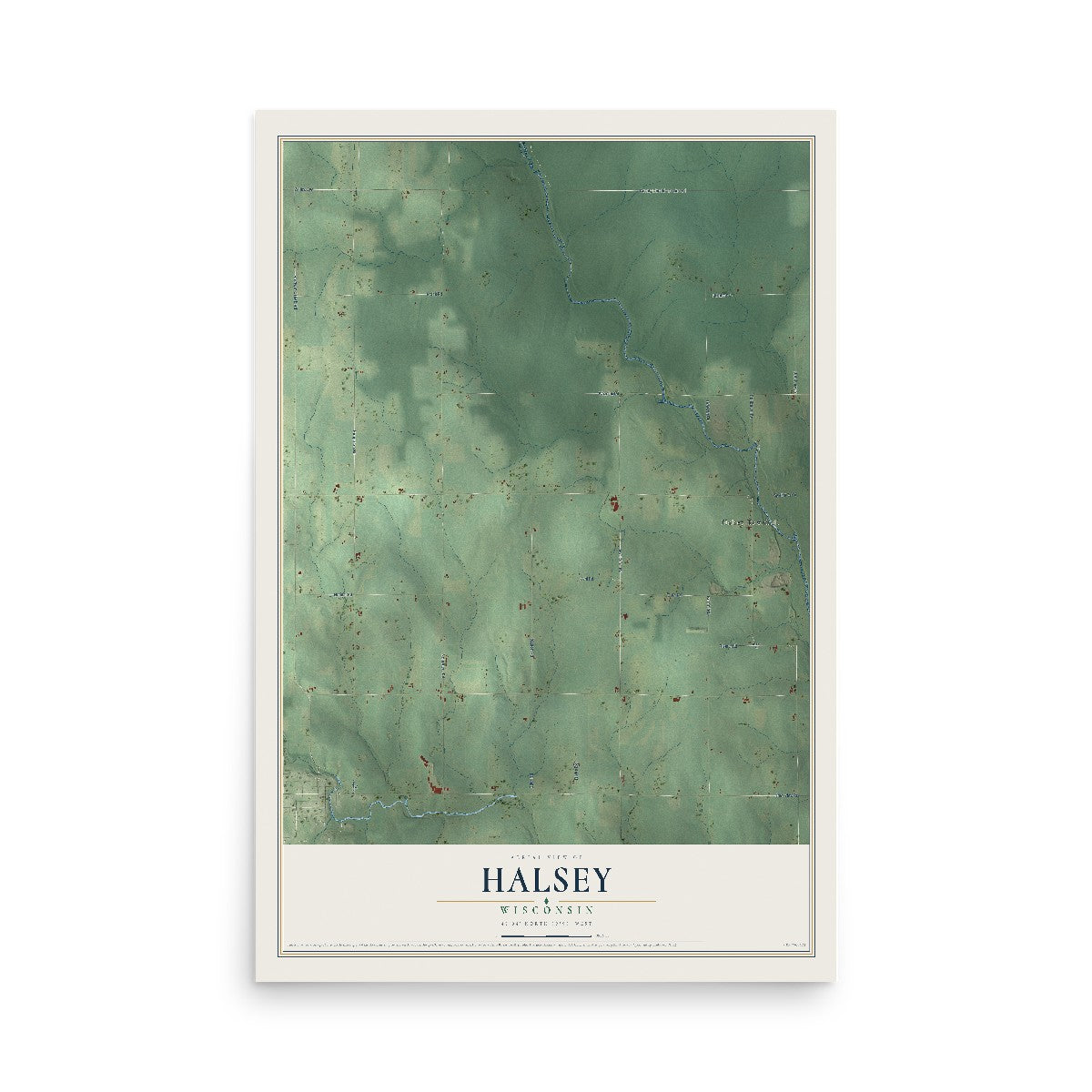 Map of Halsey, Wisconsin, 12 x 18 inch unframed archival matte print