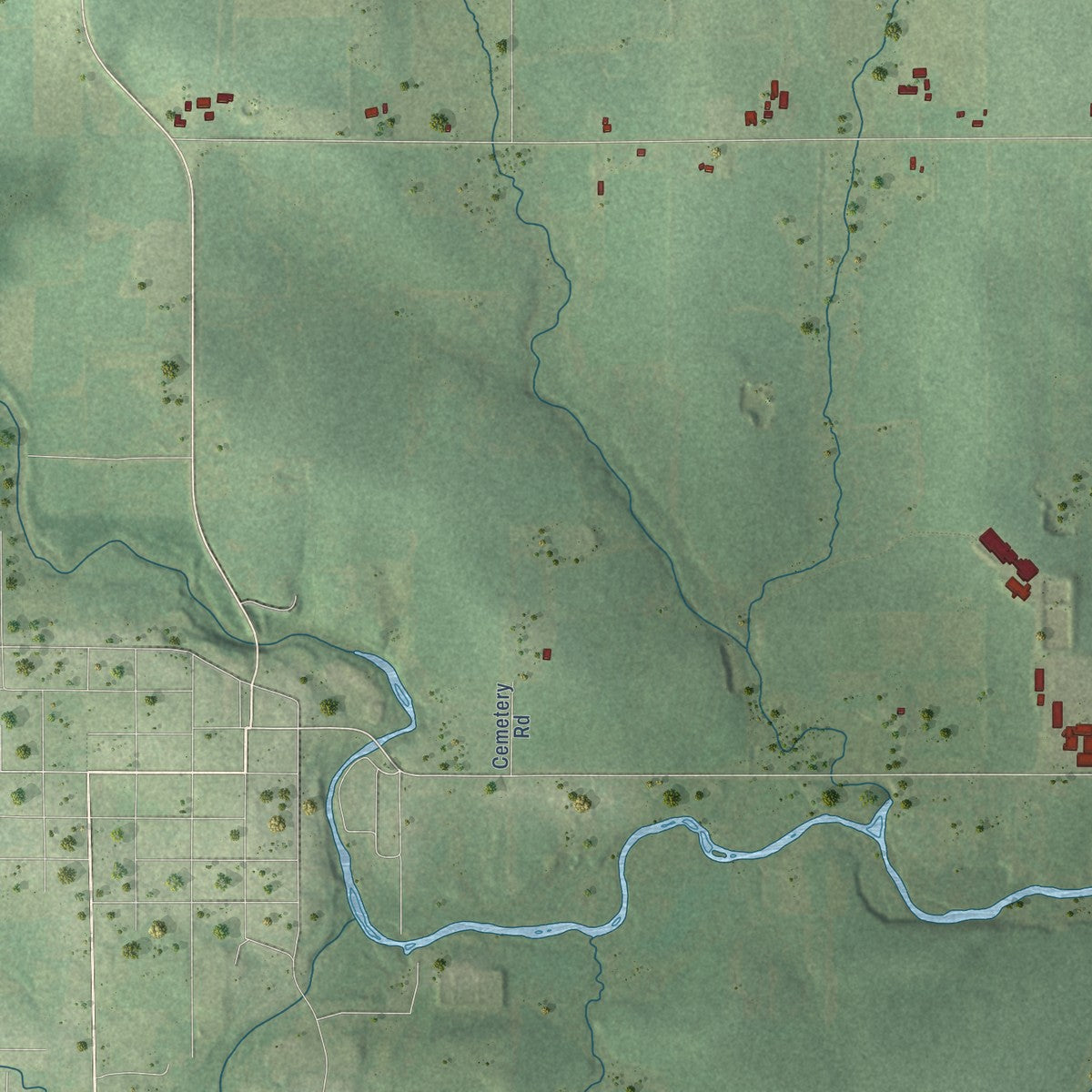 Close-up of the map of Halsey, Wisconsin print showing street and building detail
