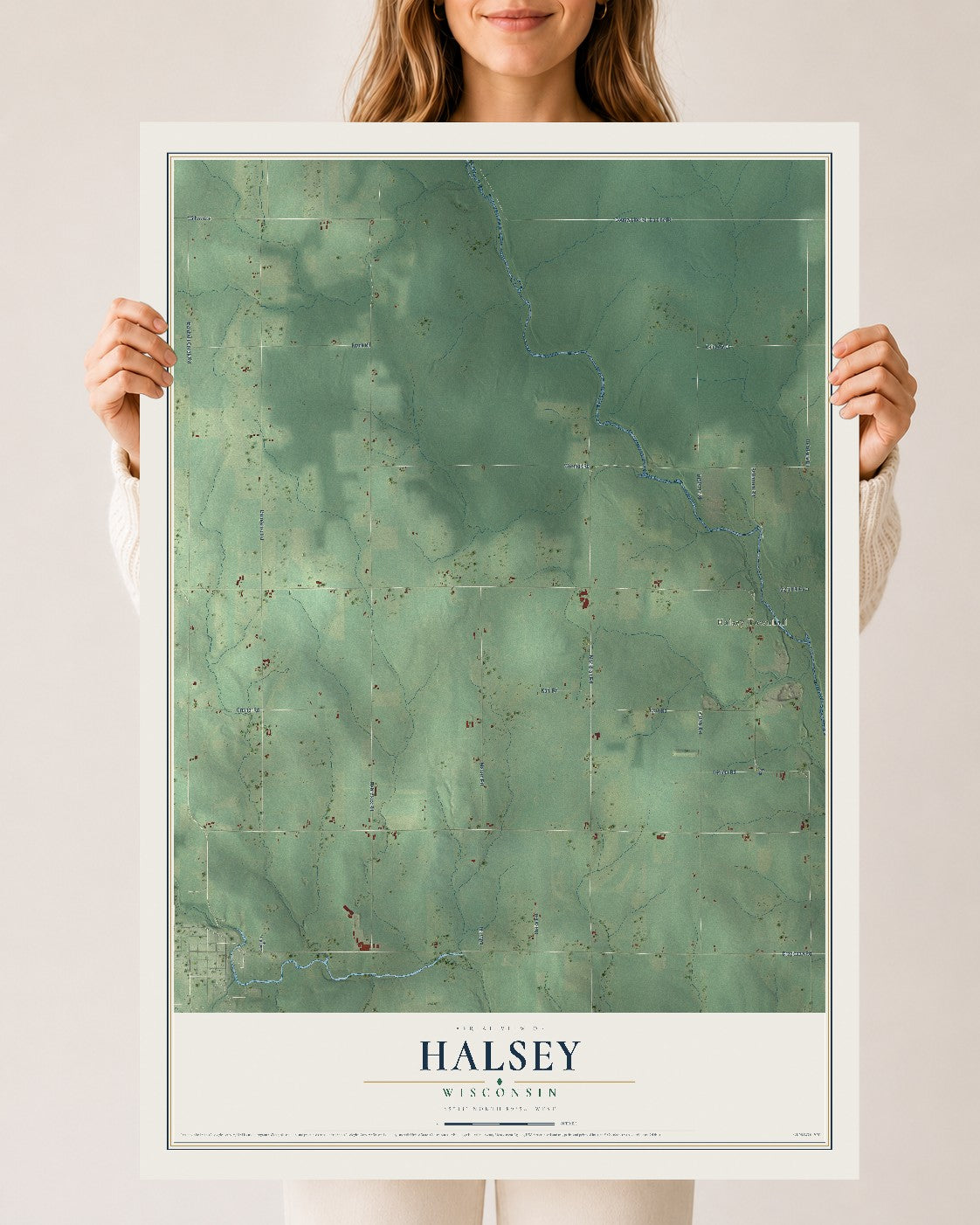 Map of Halsey, Wisconsin, 24 x 36 inch unframed archival matte print