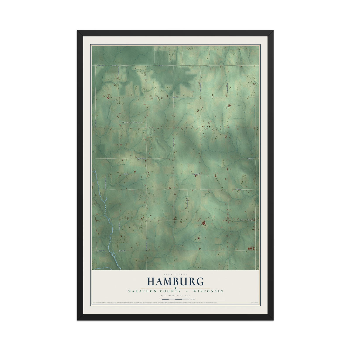 Map of Hamburg, Marathon County, Wisconsin, 12 x 18 inch print in a black wood frame