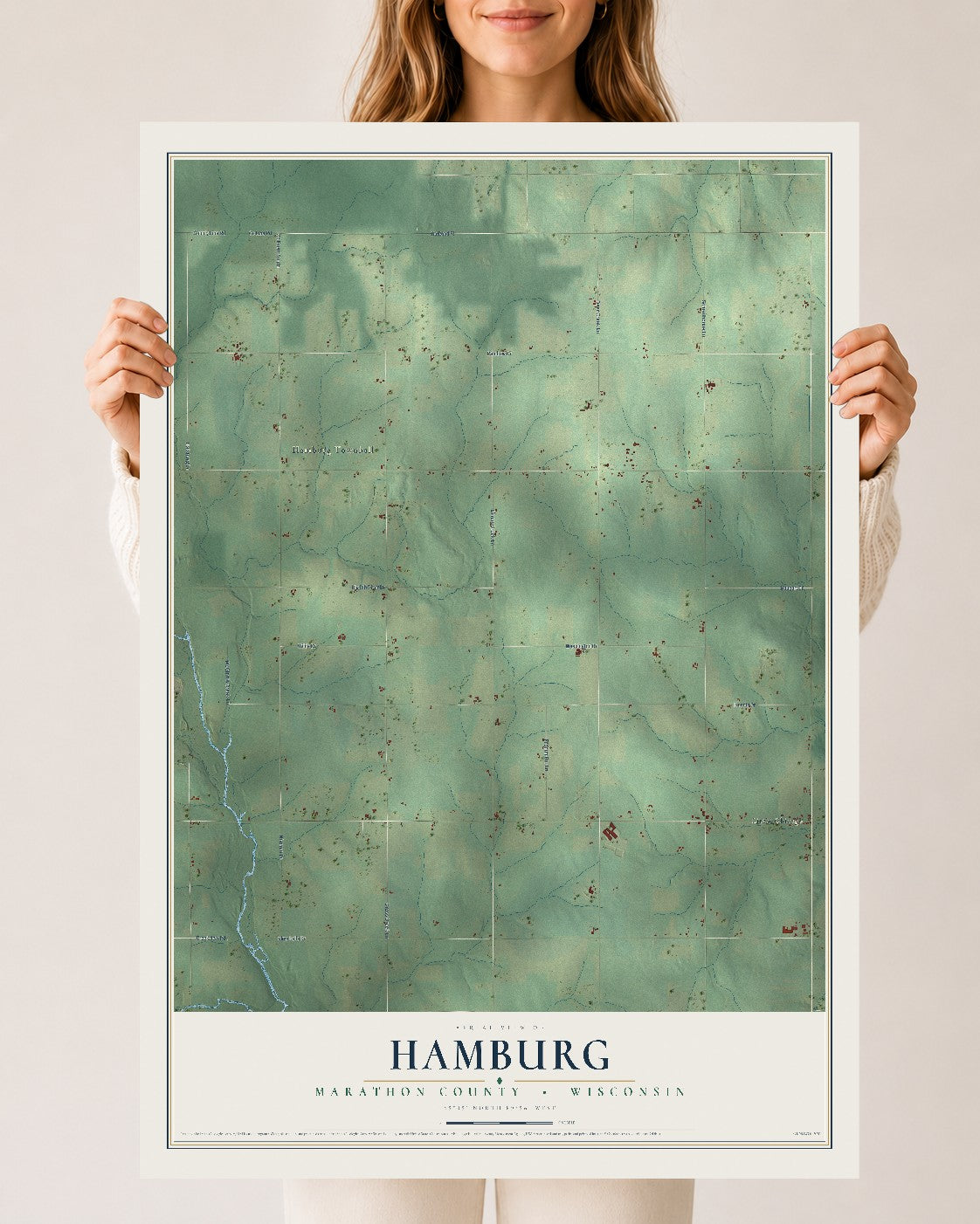 Map of Hamburg, Marathon County, Wisconsin, 24 x 36 inch unframed archival matte print