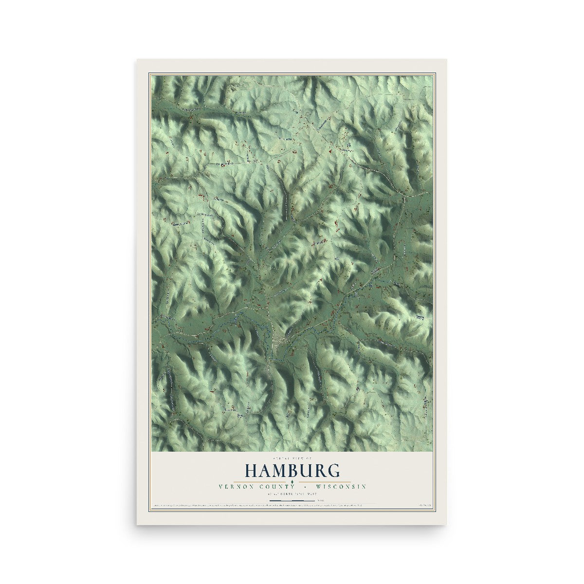 Map of Hamburg, Vernon County, Wisconsin, 12 x 18 inch unframed archival matte print