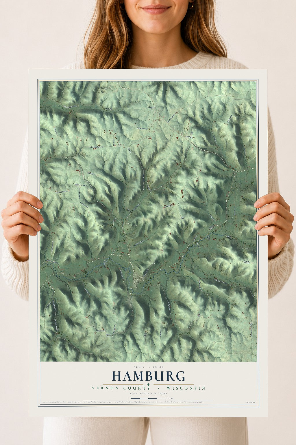 Map of Hamburg, Vernon County, Wisconsin, 18 x 24 inch unframed archival matte print