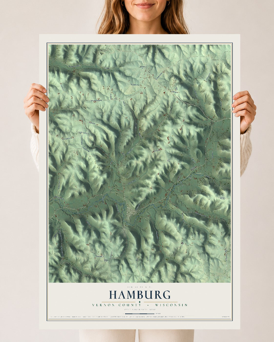 Map of Hamburg, Vernon County, Wisconsin, 24 x 36 inch unframed archival matte print