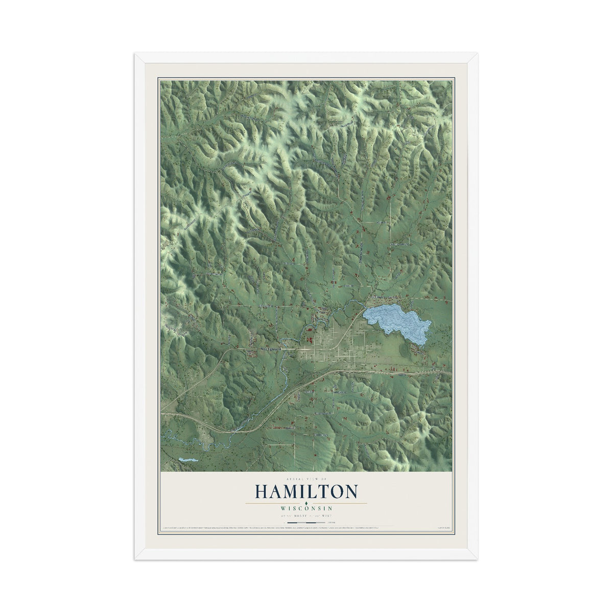 Map of Hamilton, Wisconsin, 12 x 18 inch print in a white wood frame