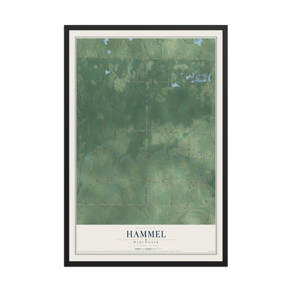 Map of Hammel, Wisconsin, 12 x 18 inch print in a black wood frame