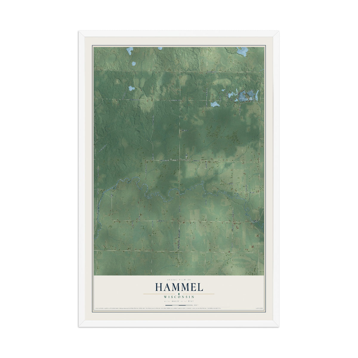 Map of Hammel, Wisconsin, 12 x 18 inch print in a white wood frame